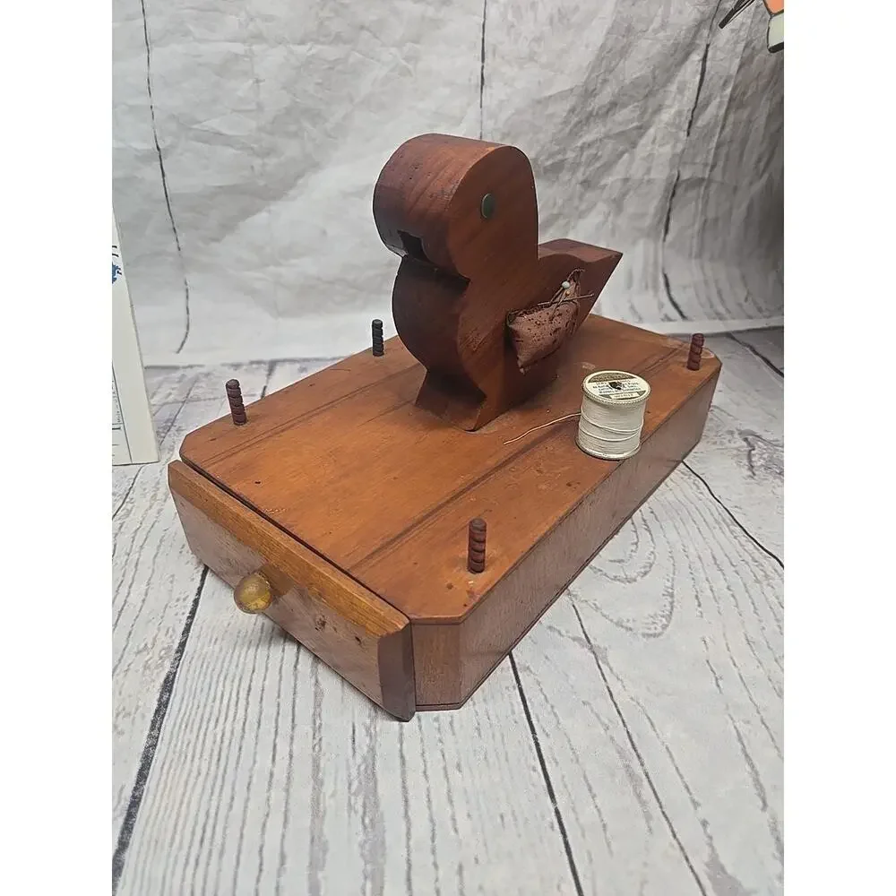 Vintage Wooden Figural Bird Sewing Caddy‎ Stand with Drawer